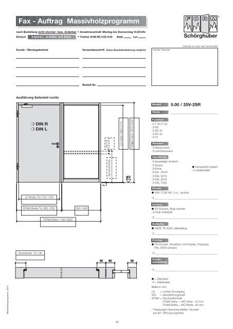 Fax - Auftrag Massivholzprogramm - Schörghuber