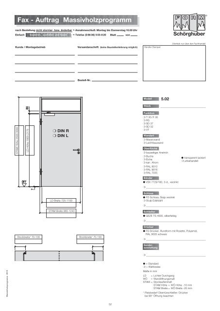 Fax - Auftrag Massivholzprogramm - Schörghuber