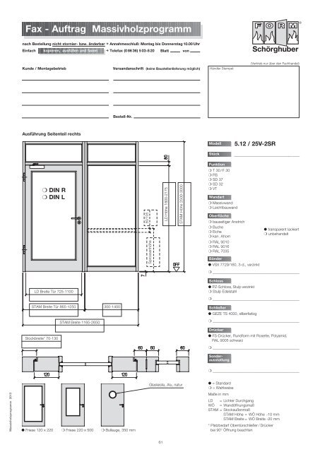 Fax - Auftrag Massivholzprogramm - Schörghuber