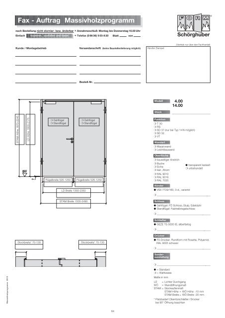 Fax - Auftrag Massivholzprogramm - Schörghuber