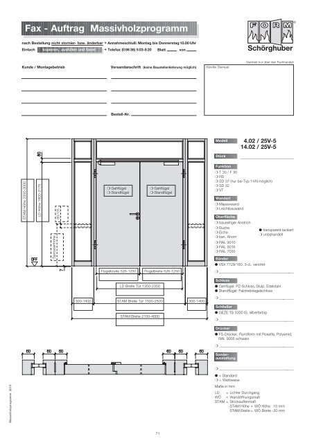 Fax - Auftrag Massivholzprogramm - Schörghuber