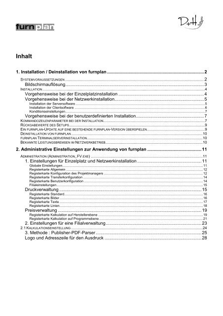 2. Administrative Einstellungen zur Anwendung ... - FurnPlan Updater