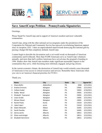 Save AmeriCorps Petition - PA