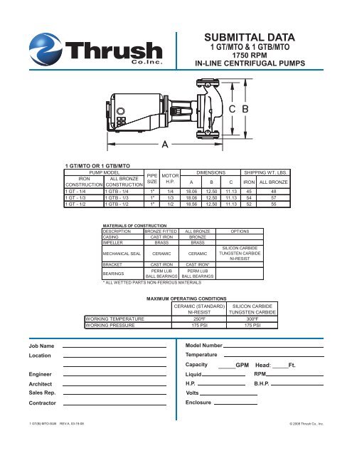 submittal data 1 gt/mto & 1 gtb/mto