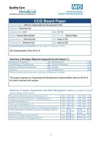 Item 3.0.1: Organisational Development Plan - NHS Manchester