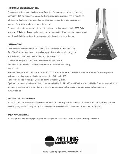 Catalogo Anillos Piston Melling - Mayasa