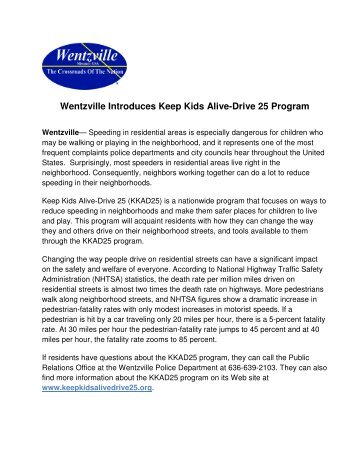 Keep Kids Alive-Drive 25 Program - The City of Wentzville | Missouri