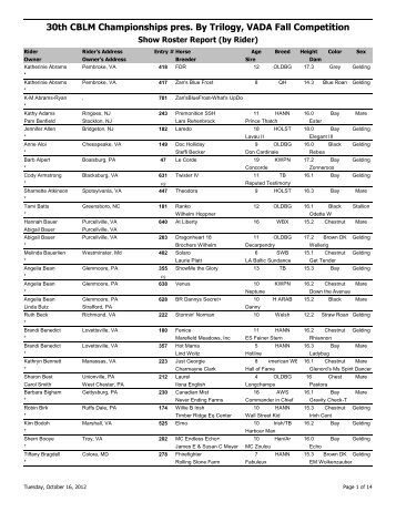 Show Roster Report (by Rider) - BGL - Scripts & Rides, LLC