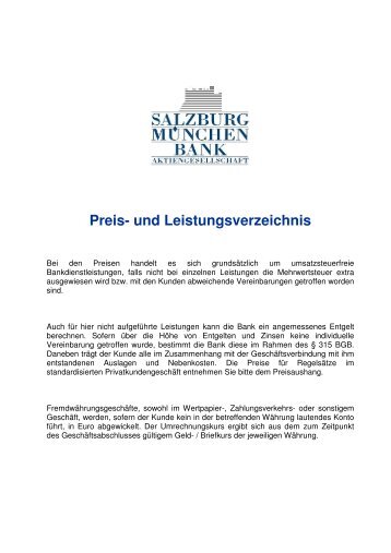 Preis- und Leistungsverzeichnis - Salzburg München Bank AG