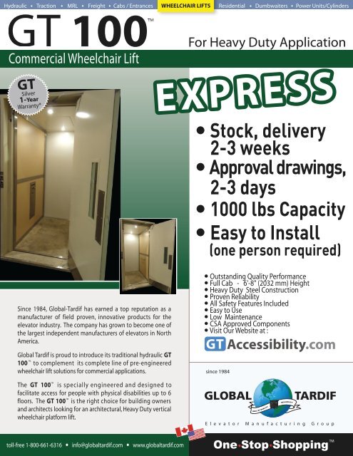 100 - Global Tardif Groupe manufacturier d'ascenseurs