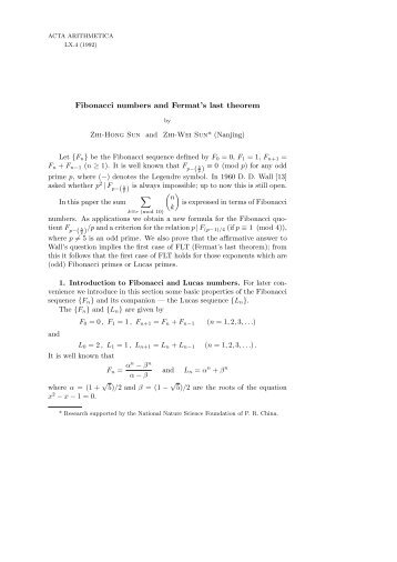Fibonacci numbers and Fermat's last theorem