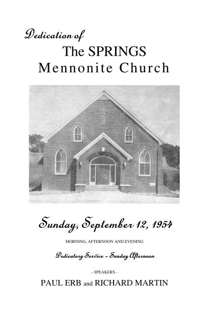 Dedication Of Springs Mennonite Church 1954 High Resolution Pdf
