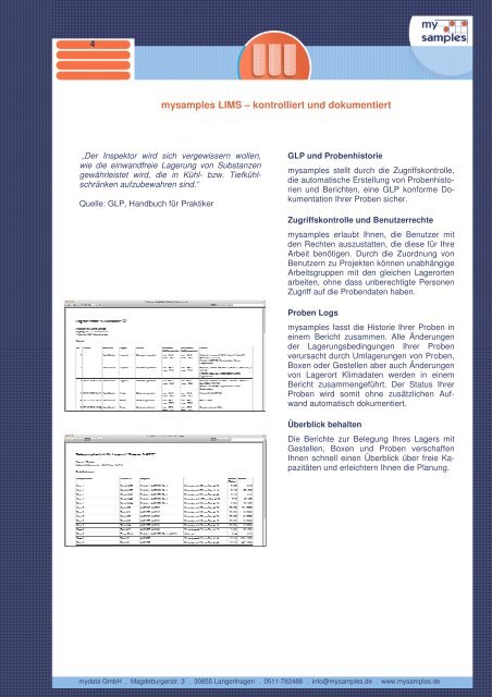 mysamples LIMS – Probenverwaltung im Labor