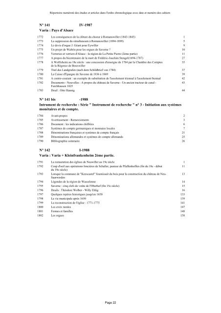 REPERTOIRE ET INDEX DES PUBLICATIONS - société d'histoire et ...