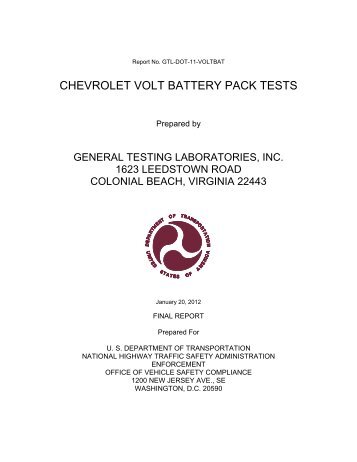 CHEVROLET VOLT BATTERY PACK TESTS - Hughes Associates, Inc.