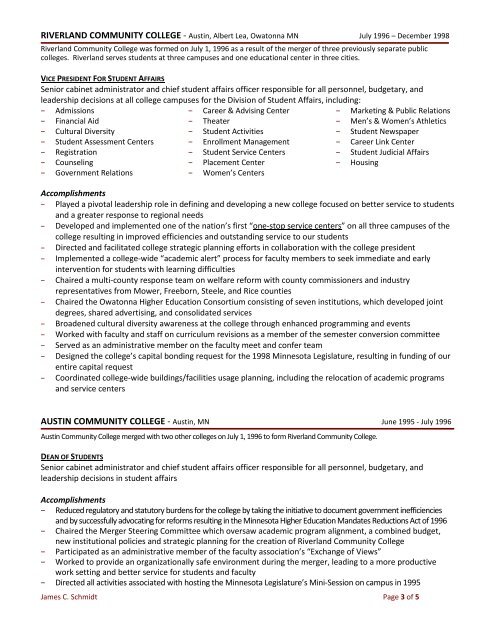 Chancellor's curriculum vitae