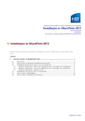 Installasjon av SharePoint 2013 - Avdeling for informatikk og e-læring