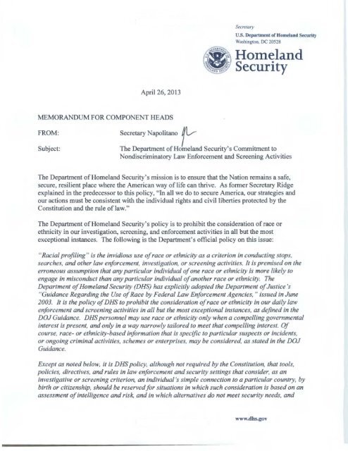 Secretary Memo on Race Neutrality - Homeland Security