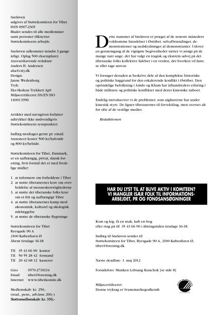 Sneløven 2012, 21. årgang nr. 1 (hent pdf) - Støttekomiteen for Tibet