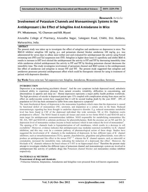 Involvement of Potassium Channels and Monoaminergic Systems in ...