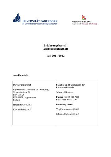 Erfahrungsbericht Auslandsaufenthalt WS 2011/2012 - International ...