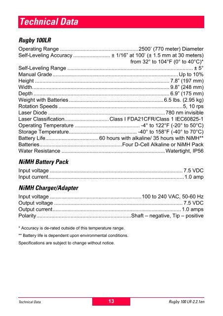 Rugby 100LR User Manual - Opti-cal Survey Equipment