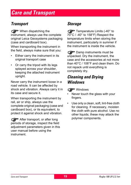 Rugby 100LR User Manual - Opti-cal Survey Equipment