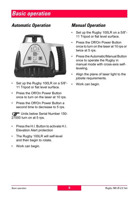 Rugby 100LR User Manual - Opti-cal Survey Equipment