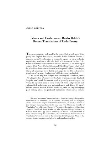 Echoes and Exuberances: Baidar Bakht's Recent Translations of ...