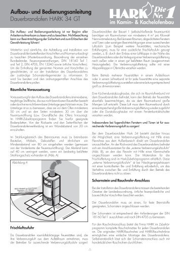 Dauerbrandofen HARK 34 GT Aufbau- und Bedienungsanleitung