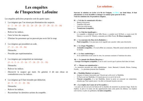 Les Enquêtes De L'inspecteur Lafouine Cm1 Cm2 Pdf Les enquêtes de l'Inspecteur Lafouine