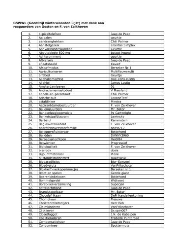 GSWWL (GeenStijl winterwoorden Lijst) met dank aan reaguurders ...