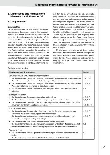 6. Didaktische und methodische Hinweise zur Mathekartei 3/4