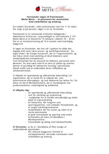 Forstander søges til Pensionatet Mette Marie – et pensionat for ...