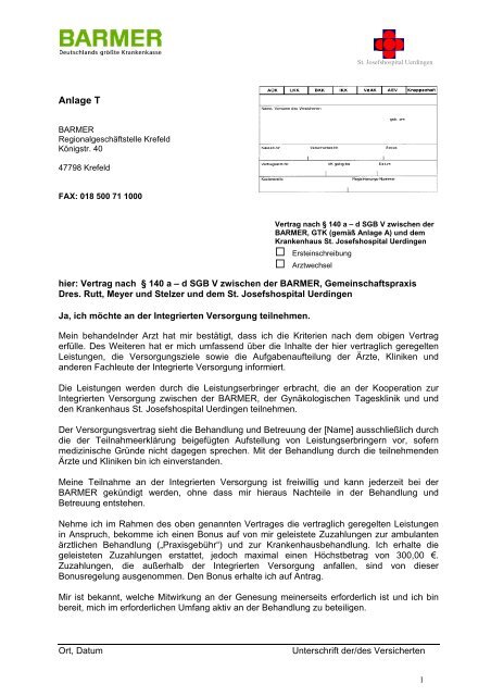 Anlage T Behandlungsvertrag In Der Gtk Krefeld
