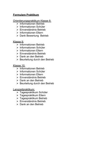 Formulare Praktikum Orientierungspraktikum Klasse 8 - Schule am ...
