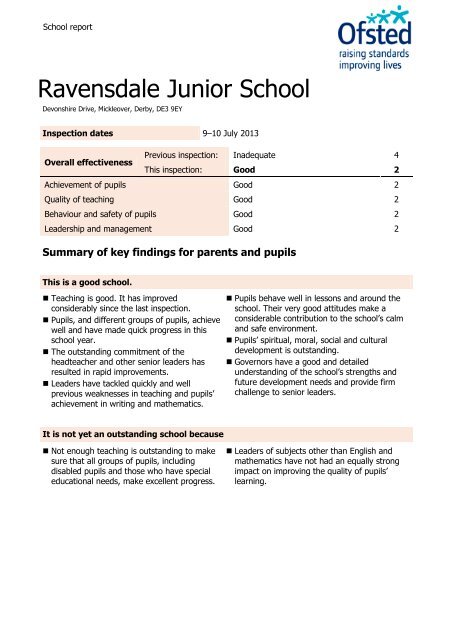 OFSTED Report - Ravensdale Junior School