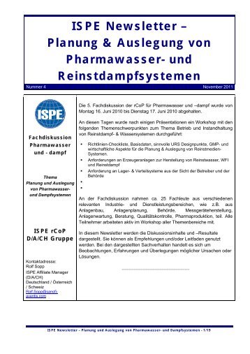 Fachdiskussion Pharmawasser und – dampf - ISPE - DACH