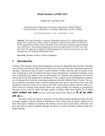 Hindi Stemmer @FIRE-2013 - Indian Statistical Institute