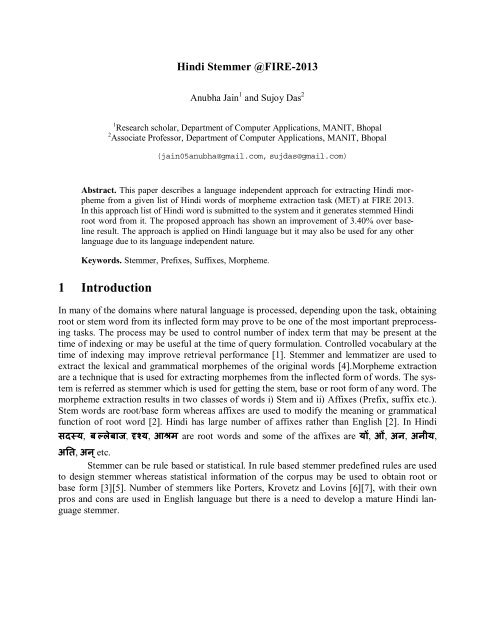 Hindi Stemmer @FIRE-2013 - Indian Statistical Institute