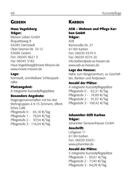 Informationen zu Pflegeangeboten im ... - Der Wetteraukreis