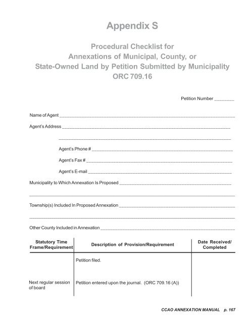 Government Checklist Appendix S - Procedural Checklist for Annexation of Government ...