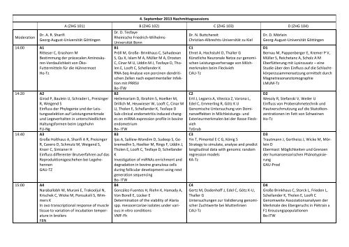 4. September 2013 Nachmittagssessions A (ZHG 101) B (ZHG 102 ...