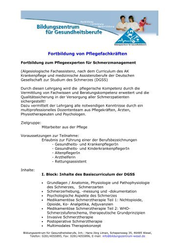 Fortbildung zum Pflegeexperten für Schmerzmanagement