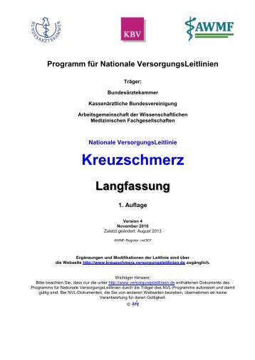Kreuzschmerz - Nationale VersorgungsLeitlinien