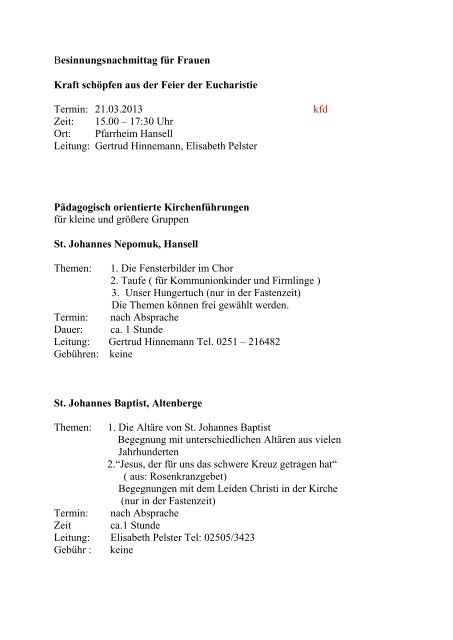 kbw Katholisches Bildungswerk Kreis Steinfurt St. Johannes ...