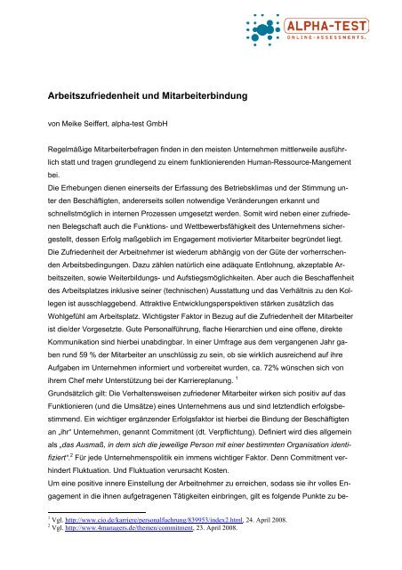 Arbeitszufriedenheit und Mitarbeiterbindung - alpha-test GmbH