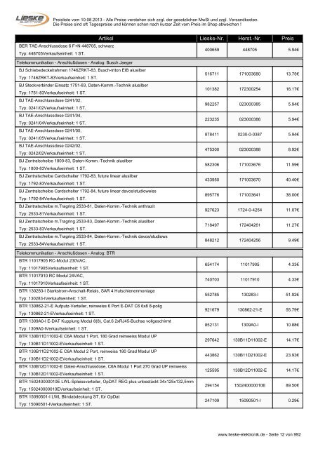 Lieske Elektronik Preisliste - Lieske-Elektronik e.K.