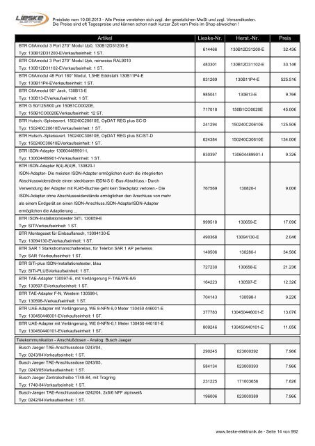 Lieske Elektronik Preisliste - Lieske-Elektronik e.K.