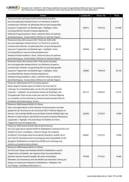 Lieske Elektronik Preisliste - Lieske-Elektronik e.K.